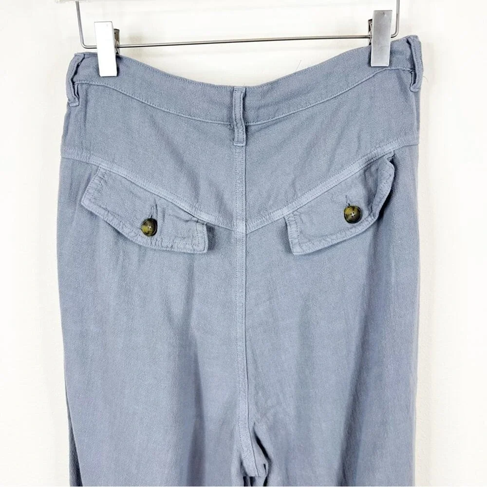 NWT Free People Faded Love Linen Blend High Waist Pants 27 Blue